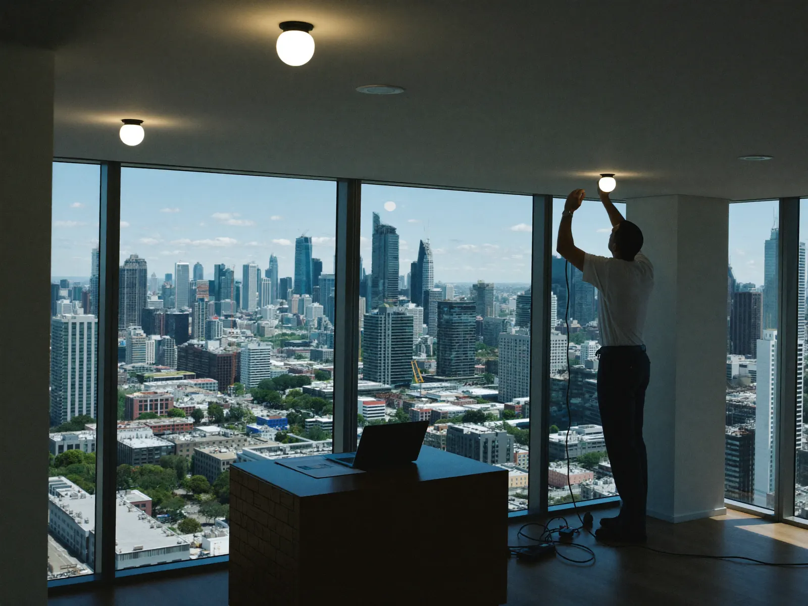 Electrician installing downlights in an Adelaide CBD apartment