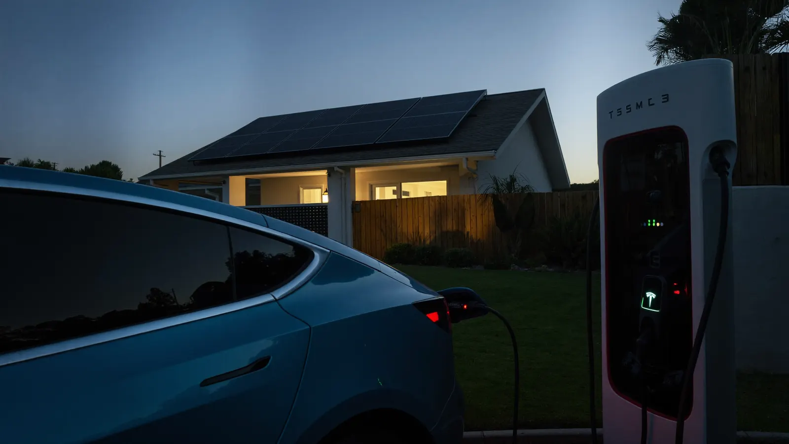 Rooftop solar panels with a Tesla charging at an Adelaide home