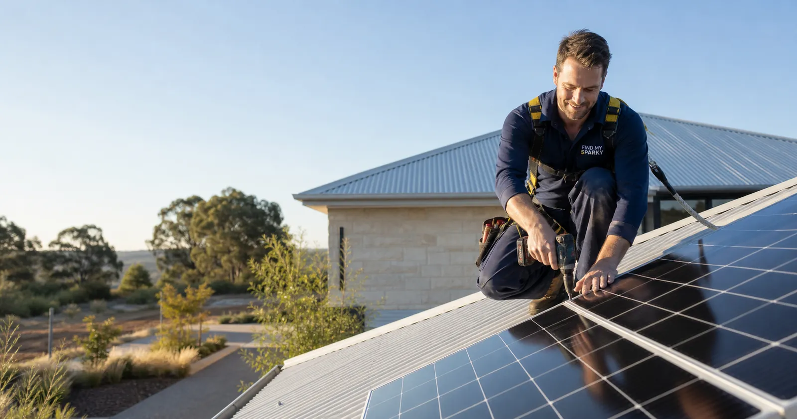 Find My Sparky electrician installing rooftop solar panels on an Adelaide home
