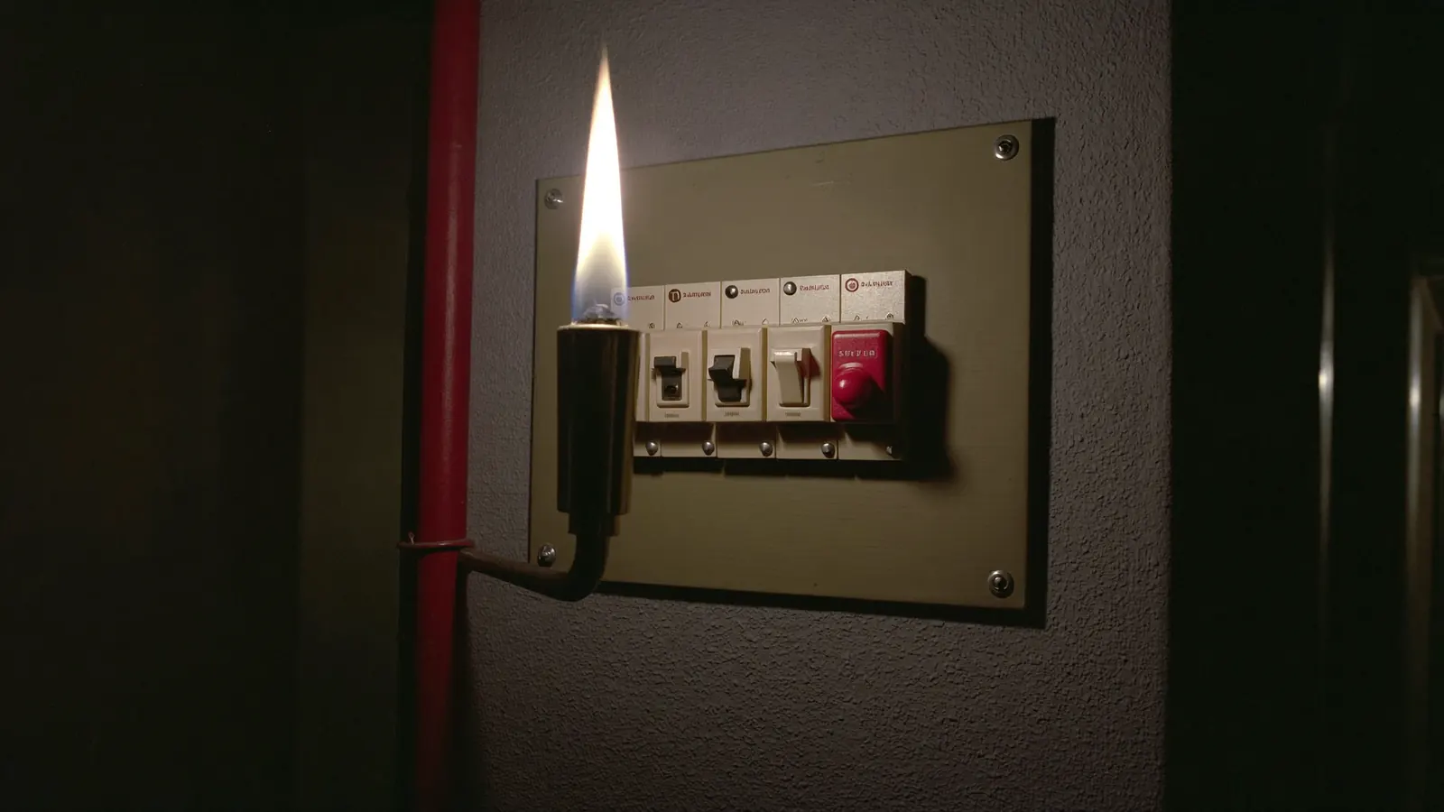 Torch light on a tripped Australian safety switch during an Adelaide power fault